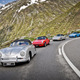 Five iterations of the Porsche Speedster, oldest to youngest, on the Gotthard Pass